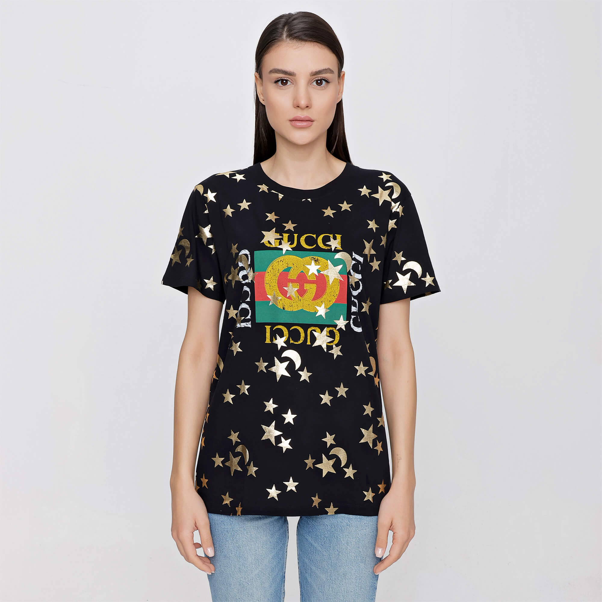 Gucci - Black Vintage Gucci Logo Star Pattern Tshirt